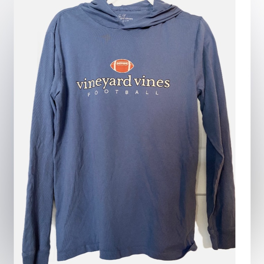 Vineyard Vines Unisex Football Hoodie Long Sleeve Tee Moonshine Blue Sz S